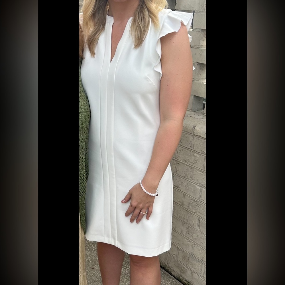Vince Camuto Ruffle Sleeve White Dress